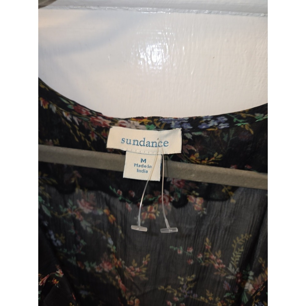 Sundance Black Floral Mist in the Meadows Dress Cause Sheer Prairie Dress. M - Picture 3 of 6